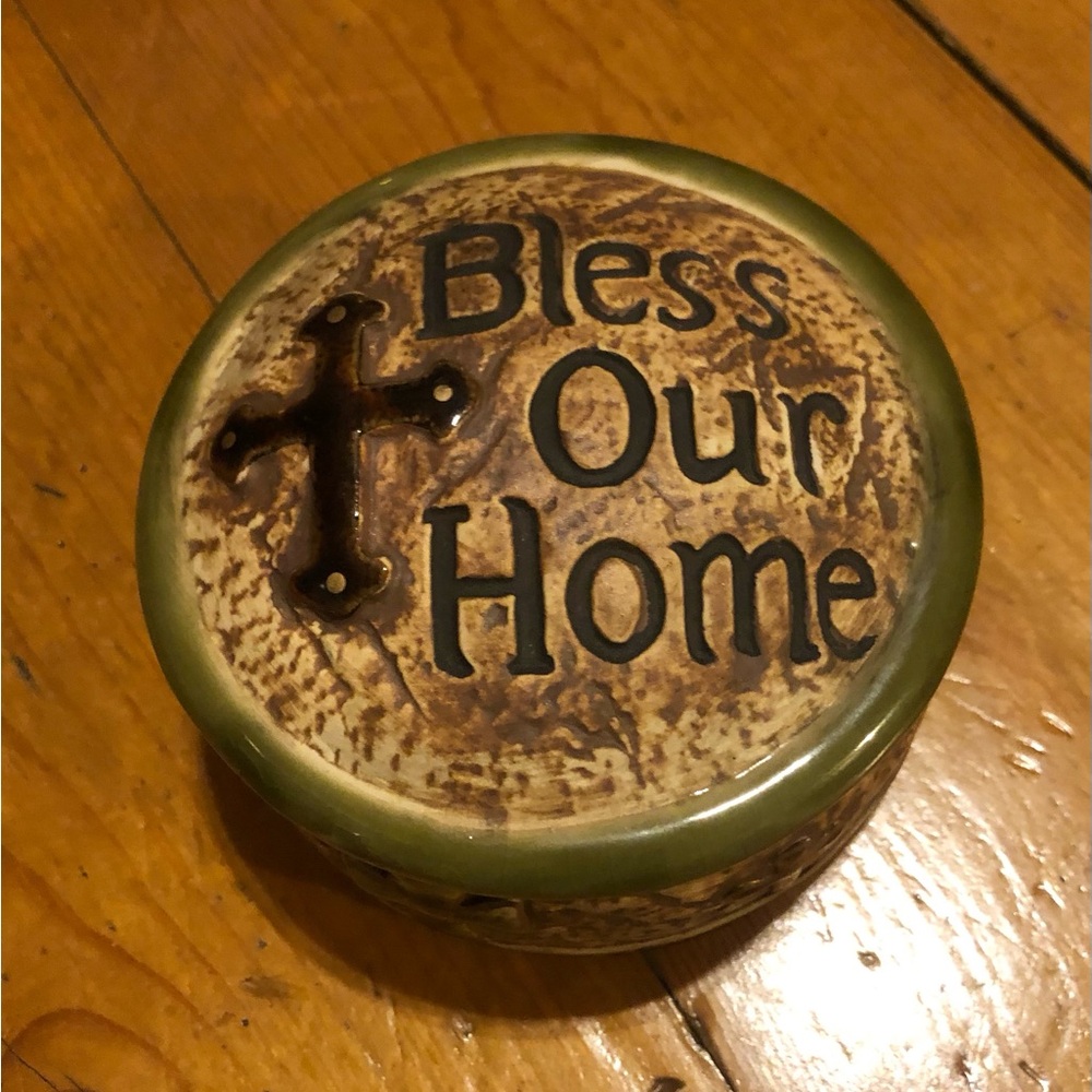 Bless Our Home Ceramic Trinket Box 2 1/2" x 4" Rustic Country Cottage Core